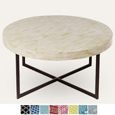 Maaya Metal Bone Inlay Round Base Coffee Table White
